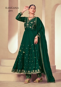 Vestido Anarkali de trabajo de secuencia de seda con bordado Georgette de imitación de diseñador por Fab Zone - Product Image 5