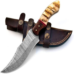 Lame en acier damas de qualité supérieure couteaux de Camping de chasse couteau à lame fixe manche en bois et gaine en cuir - Product Image 1