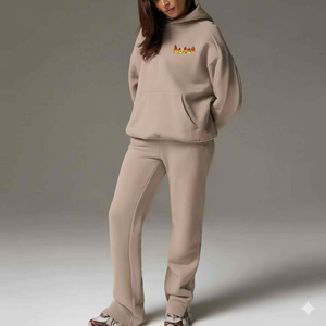 Ensemble deux pièces décontracté pour femme : sweat à capuche oversize uni et pantalon de survêtement au-dessus du genou – Style urbain confortable pour l'hiver - Product Image 4