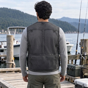 Men Fishing <b>Vest</b> Made With Breathable Woven Material <b>Utility</b> Pocket Design Lightweight Construction Secure Front Zipper - Product Image 2