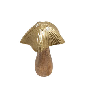 Set of 5 Aluminum & Wood <b>Mushroom</b> Gold & Natural Colour Medium Size Latest Design Sculpture <b>for</b> Christmas <b>Decoration</b> - Product Image 1