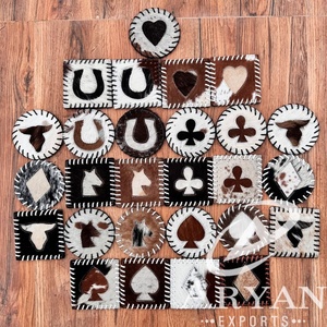 Ensemble de sous-verres à thé en cuir de vachette véritable fabriqué à la main sous-verres à cheveux napperons de Table faveurs de fête ensemble Western Unique nouveau cadeau pour la maison - Product Image 1