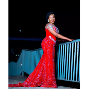 Vestido Africano George de Lujo, Bordado con Encaje, Algodón y Poliéster Estampado, Corte Entallado, Elegante para Eventos, Multicolor, Tradicional - Product Image 2