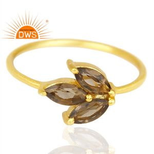 Anillo chapado en oro de 18 quilates de plata de ley de Venta caliente, anillo apilable de piedras preciosas de cuarzo ahumado Natural, joyería para mujer, regalo para ella - Product Image 2