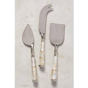 Juego de cuchillos para queso con mango de perla dorada, utensilios de charcutería de 3 piezas Premium, diseño elegante con incrustaciones para queso duro suave, regalo de boda - Product Image 5