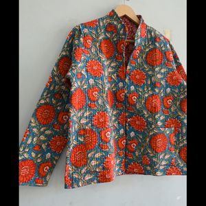 Elegante chaqueta Floral Reversible de algodón acolchado con estampado de bloques para mujer, manga larga, 100% algodón, botón de invierno para la temporada de primavera - Product Image 1