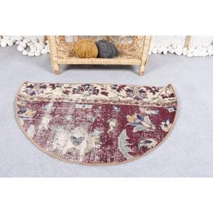 Turkish Vintage Round Rug 2.5x1.5 ft, <b>Red</b> Camouflage Rug <b>Wool</b> - Product Image 1