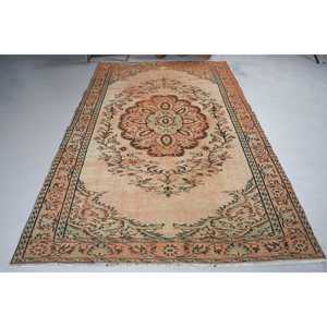 Grand tapis turc vintage de 5,6 x 8,8 pieds, tapis en laine orange style sud-ouest - Product Image 3