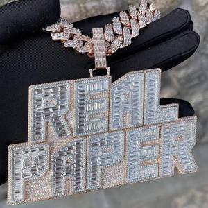 Pendentif personnalisé en or rose plaqué diamant VVS entièrement serti de diamants taille baguette, occasion de fête pour unisexe - Product Image 3