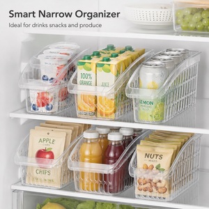 Transparent Eco-Friendly Stackable Refrigerator Organizer <b>Basket</b> with Handle Ventilated <b>Plastic</b> Fridge and Pantry Storage Bin - Product Image 4