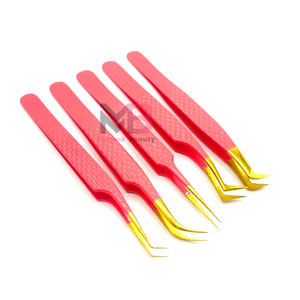 Hot Pink Golden Tips Diamond Grip Anti-Magnetic Smooth Tips Pinzas de extensión de pestañas Acero inoxidable con nombre de marca personalizado - Product Image 3