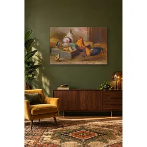 Impression sur toile Fida Edgar Hunt : Coq, poule et poussins dans le grange - Product Image 2