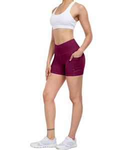Pantalones cortos de Yoga de cintura alta de 3 pulgadas para mujer con control de barriga Patrón sólido Entrenamiento Atlético Pantalones cortos para correr Bolsillos profundos-Venta al por mayor - Product Image 2