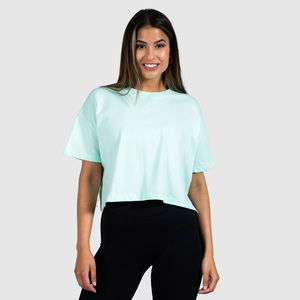 Camiseta lisa recortada para mujer, camiseta ajustada personalizada de primavera, Jersey multicolor con logotipo personalizado, venta al por mayor - Product Image 1
