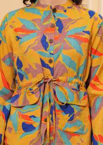 ชุดสองชิ้นลำลองของผู้หญิงกางเกงพิมพ์ลายสีสันสดใสพร้อมลูกไม้และกระดุมตกแต่งสไตล์ตะวันตก - Product Image 5