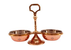 IndianArtVilla Ensemble de bols à fruits secs en acier et cuivre à 2 compartiments, vaisselle de service et vaisselle-100 ml chacun - Product Image 2