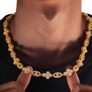 Luxury Gold Plated Moissanite <b>Statement</b> <b>Necklace</b> with Flower and Eye Design for Women Party Jewelry - Product Image 5