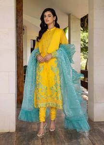 Мусульманская и индийская Пакистанская Этническая Женская одежда для вечеринки газон сальвар камиз платье из 3 частей с вышивкой на шее - Product Image 5