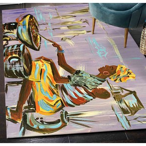 Tapis en chenille abstrait motif Mère Africaine cuisinant : Tapis imprimé pour la décoration intérieure, tapis fin non tissé - Product Image 5