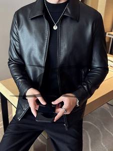 Chaqueta de cuero para hombre, chaqueta informal con capucha de cuero genuino para motocicleta, nueva chaqueta de cuero auténtico con cremallera oblicua para hombre, talla europea - Product Image 4