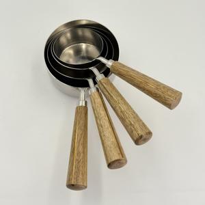 Premium Stainless Steel Silver Measuring Cup 4 Set with Mango <b>Wood</b> Handles for Kitchen Cooking and Baking - Product Image 3