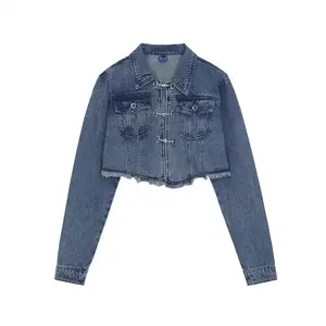Oversized <b>Cropped</b> <b>Women</b> <b>Denim</b> <b>Jacket</b> Fashion Casual Wear Relaxed Fit Comfortable Everyday Outerwear Stylish Streetwear Outfit - Product Image 6