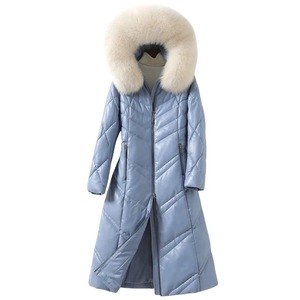 Women's Mid-Length Hooded Sheepskin Coat <b>Fox</b> <b>Fur</b> Collar 90% White Duck High Quality Waterproof Genuine Leather Coats <b>for</b> Women - Product Image 2