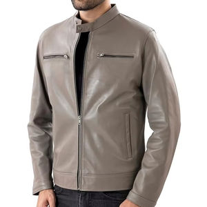 Meilleure veste en cuir de couleur bordeaux à fermeture éclair pour hommes avec col sans col, finition élégante, vestes pour hommes - Product Image 1