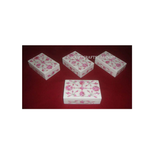 Boîte en marbre incrusté de nacre rose naturelle en marbre blanc fait à la main boîtes d'incrustation en marbre vadrouille de taille standard de conception personnalisée - Product Image 1