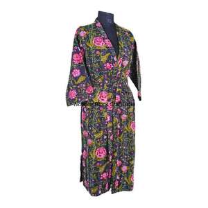 Chaqueta Kimono Kantha Hecha a Mano en India, 100% Algodón Puro, Estampado Floral, Bata Acolchada, Ropa Larga de Verano para Mujer - Product Image 6