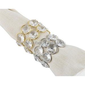 Servilleteros con cuentas de cristal dorado brillante en forma redonda para Decoración de mesa de cena de fiesta de boda servilleteros - Product Image 3