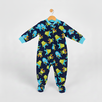 Combinaison bébé monstre extraterrestre à la mode, bleu marine, imprimé intégral, pyjama à pieds, fermeture éclair |   Semelles antidérapantes en tricot doux (0-2 ans)
