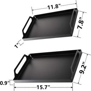 Lot de 2 plateaux de service faits main en métal noir Plateaux décoratifs durables et élégants avec poignées Tables basses parfaites pour le petit déjeuner - Product Image 2
