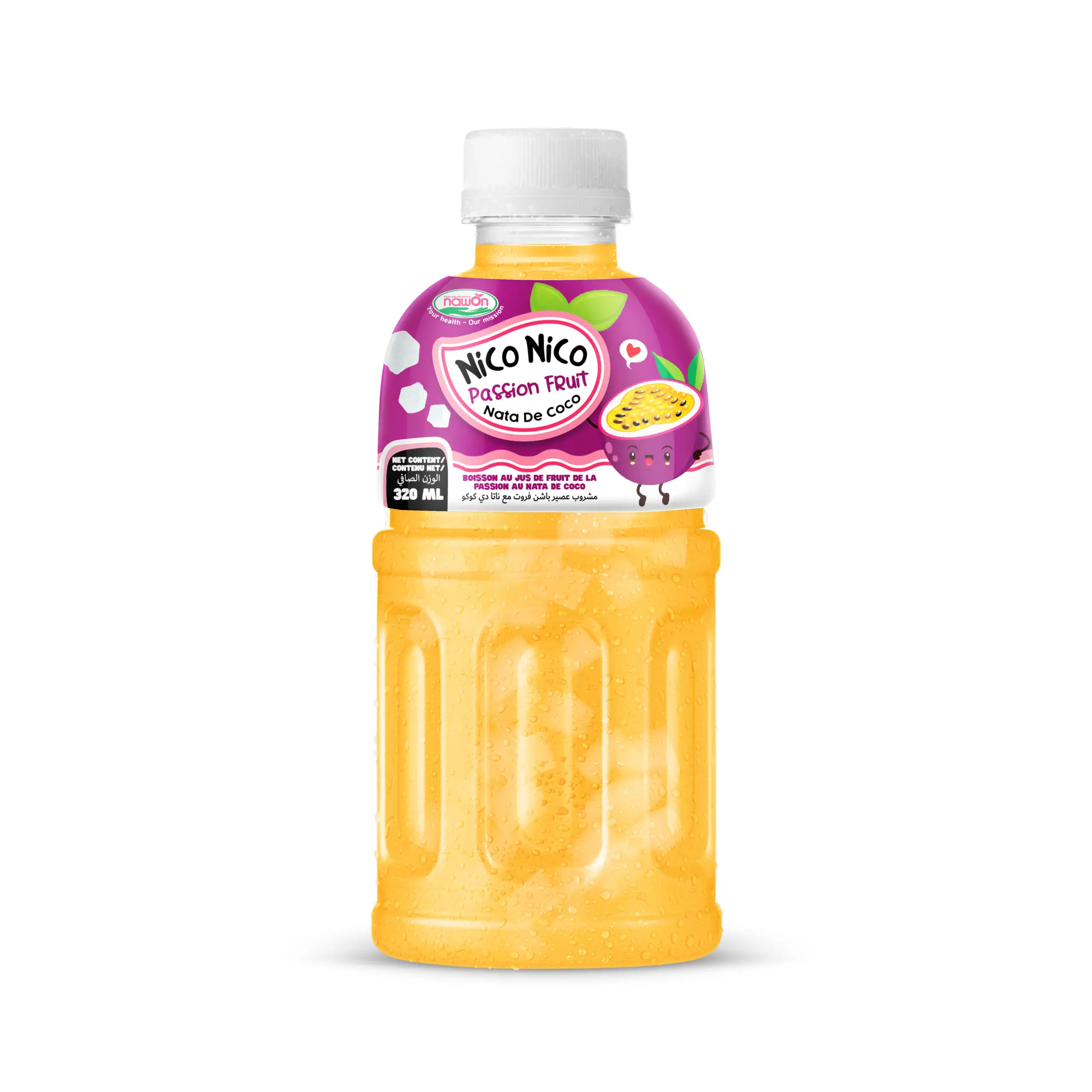 Prix de gros Bouteille PET de 320ml NAWON Boisson de jus de fruit de la passion avec Nata De Coco Fabricant OEM/ODM de boissons