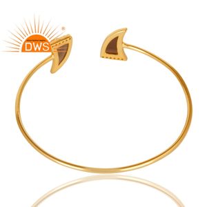 Meilleure vente en argent sterling plaqué or 18 carats Cz naturel et quartz fumé pierres précieuses manchette bracelet fabricant de bijoux - Product Image 3