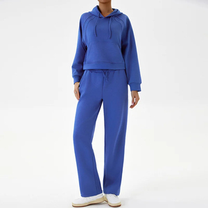 Custom Logo <b>Workout</b> Tracksuit Casual Women High Quality Crop <b>Hoodies</b> and Joggers Pants 2 Piece Set - Product Image 1