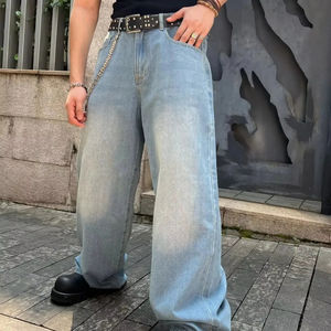 Pantalones Vaqueros Anchos Azules Premium para Hombre, Lavado Desgastado, Estilo Nuevo, Diseño OEM, Venta al por Mayor de Fábrica, Personalizados - Product Image 4