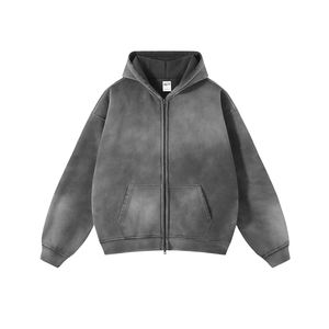 Heavyweight Blank Reversible Sun Faded <b>Hoodie</b> Vintage Distressed <b>Zipper</b> Jackets Washed 100% Cotton Terry 450 Gsm Zip-up Hoodies - Product Image 5