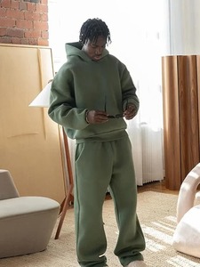 Chándal de lana de tecnología de gimnasio de dos piezas de calidad superior para hombre, traje de jogging de patrón sólido para entrenamiento deportivo de invierno - Product Image 2