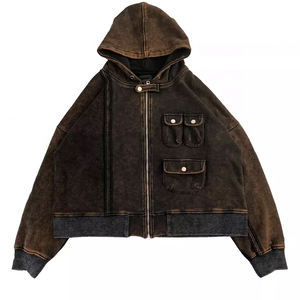Alta calidad 100% algodón Cargo Pocket Unisex desgastado elegante Vintage Sudadera con capucha diseño informal tamaño libre fabricante personalizado - Product Image 4