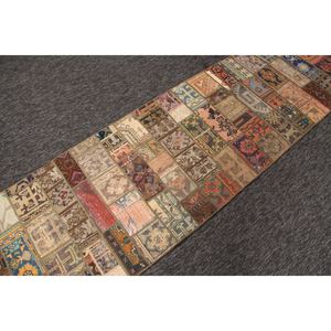 พรมตุรกีขนาด 2.6x9.3 ฟุต พรมวินเทจขนาดเล็ก ลายเรขาคณิตสีรุ้งพร้อมลวดลายดอกไม้ - Product Image 3