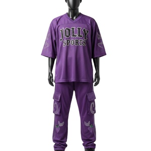 Ensemble pantalon et maillot en mesh polyester premium 180 GSM pour homme, violet, respirant, avec logo en strass thermocollé. - Product Image 1