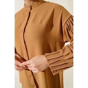 Tunique plissée à revers Camel - Product Image 1