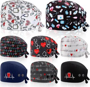Casquettes d'infirmière pour femmes Casquettes de travail d'allaitement avec bouton et bandeau Chapeaux de gommage élastiques réglables pour dentiste par Vaslcare - Product Image 1