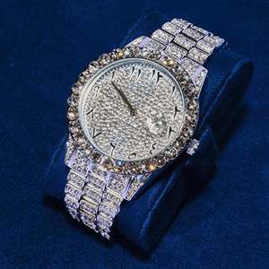 Luxury Unisex Stainless Steel Moissanite <b>Diamond</b> Watch Analog Date Display <b>Diamond</b> <b>Simulant</b> Bracelet Silver 44mm Quartz Glass - Product Image 1