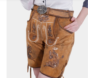 100% pantalones cortos de cuero genuino de alta calidad hechos en Bávaro Lederhosen pantalones cortos para mujer Trachten Lederhose - Product Image 2