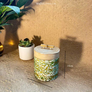 Pot en bambou unique avec incrustations de coquillages arc-en-ciel, mosaïque de coquilles d'œufs, avec couvercle, pour le Nouvel An lunaire, pour le stockage de bonbons et de fruits secs - Product Image 2