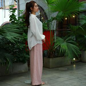 Blusas informales con cuello en V de ramio 100% para mujer, patrón a cuadros tejido de manga larga, ajuste holgado, capa transparente de estilo Formal transpirable - Product Image 3