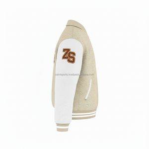 Wholesale Wool Blend Varsity <b>Jacket</b> 450 GSM Soft Sherpa Texture <b>White</b> Leather Sleeves Custom Chenille Varsity <b>Jacket</b> for Men - Product Image 5