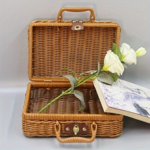 Cestas de almacenamiento de ratán hechas a mano, bolsa de equipaje tejida natural ligera para almacenar cosas | Estilo de moda - Product Image 5